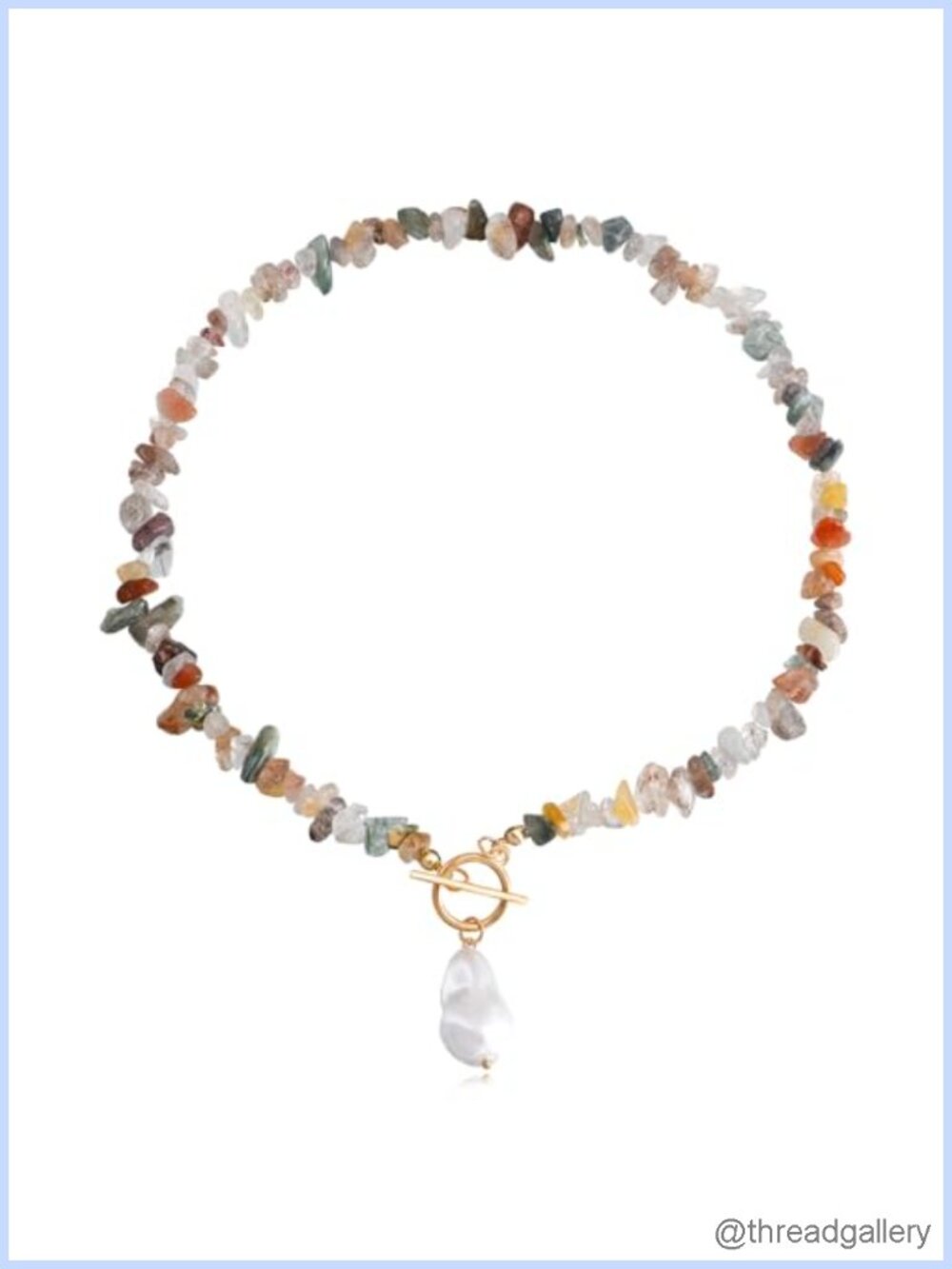 Bohemian Natural Stone Pearl Choker Necklace Dainty Toggle Handmade